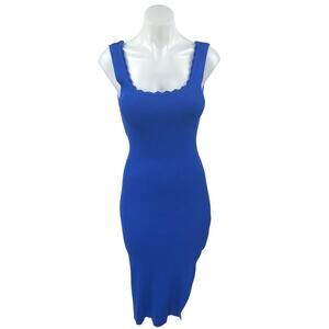 Moocci Blue Rib Knit Scalloped Sleeveless Midi Camisole Bodycon Tank Dress S/M